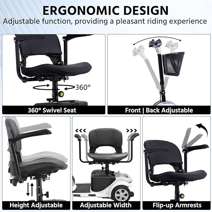 Mobility Scooters for Seniors, Light Weight Mobility Scooters for Adults, Foldable Powered Mobility Scooter, Compact Folding Electric Mobility Scooter, LED Lights, Adjustable Seat, 3~6.5 KM/H (SLIVER)