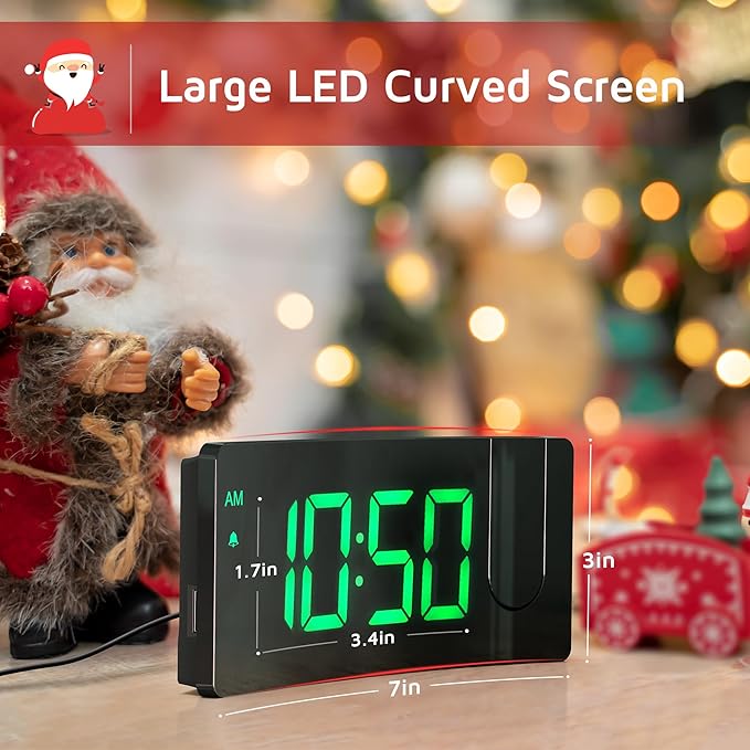 GOLOZA Projection Alarm Clock, Digital Clock with 180° Rotatable Projector, 3-Level Brightness Dimmer, Clear LED Display, Progressive Volume, 9mins Snooze, Digital Alarm Clock for Bedroom