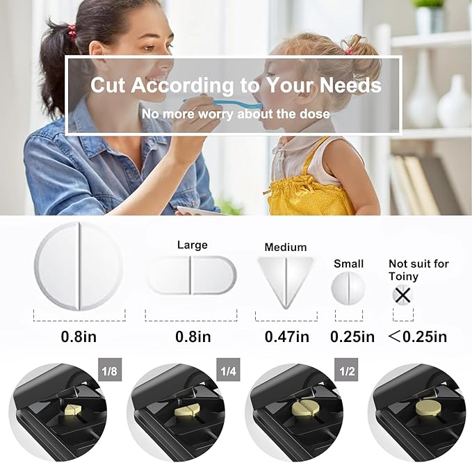 JEINAPA Pill Cutter with Auto Centering Device, Plastic Pill Splitter with 316L Stainless Blade, Genuine Leather Case, Professional Pill Splitter for Cutting, Black