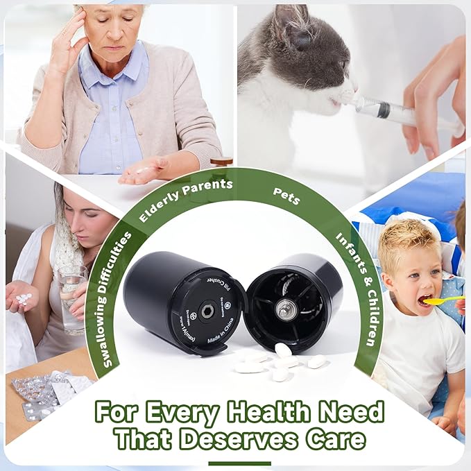 Cordless Electric Pill Crusher Grinder Pulverizer，Suitable for Children, the Elderly and Pets to Grind Pills，Multiple Small/Large Pills, Vitamins，Removable Grinding Cup for Easy Cleaning