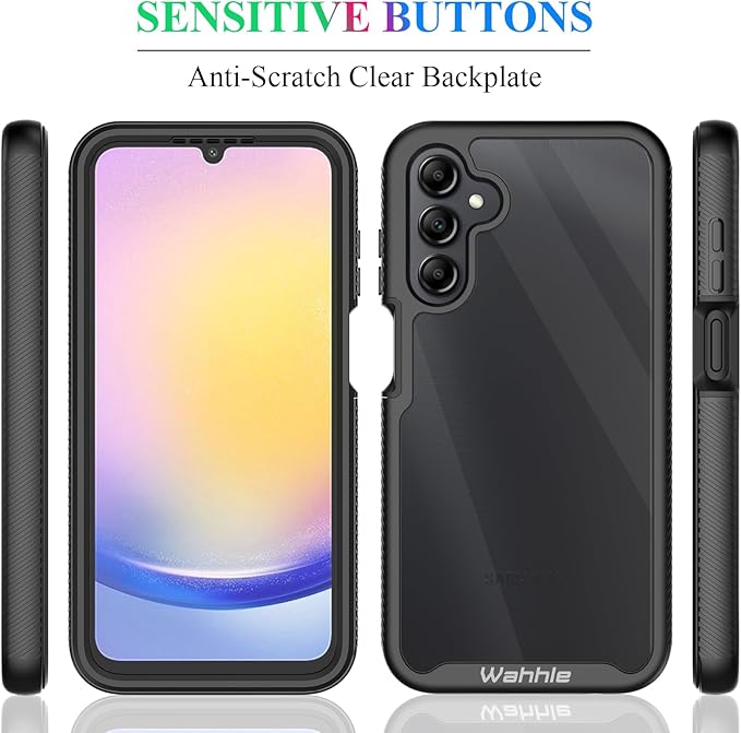 wahhle Compatible with Samsung Galaxy A25 5G Case, Built in Screen Protector Full Body Shockproof Slim Fit Bumper Protective Phone Cover for Samsung A25 4G/5G Men Women-Black/Clear