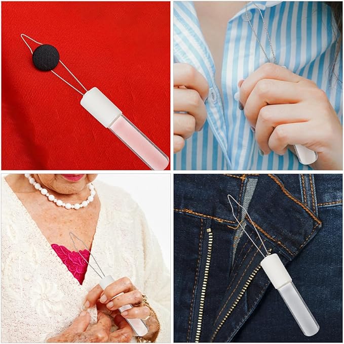 2pcs Acrylic Button Hook and Zipper Pull Assist Tool for Seniors Elderly Dressing Aid Clothing Fastener Helper for Mobility and Daily Living
