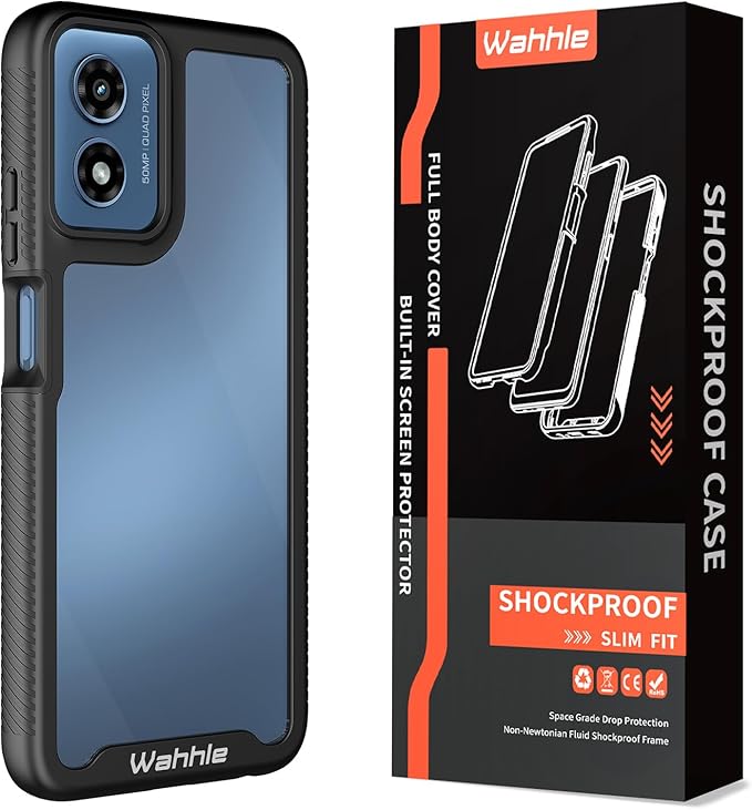 wahhle Compatible with Moto G 5G 2024 Case, Built in Screen Protector Full Body Shockproof Slim Fit Bumper Protective Phone Cover for Men Women-Black