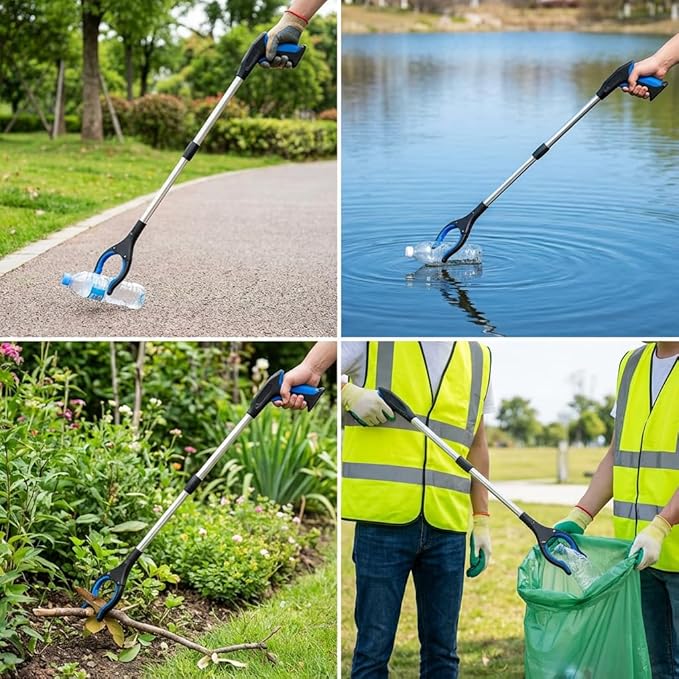 6-Piece Reacher Grabber Set - 32" Foldable Aluminum Pickup Tool with Swivel Claw & Magnet (4 Pack) + 16" Stainless Steel & 12" Iron Mini Grabbers, Heavy Duty Trash Picker & Garden Nabber