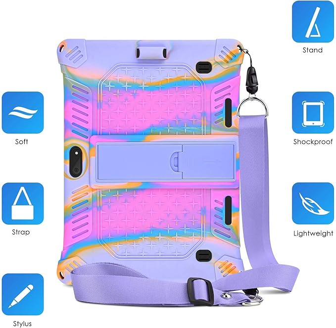 DETUOSI Case for YELLYOUTH 10.1 Tablet, Soft Silicone Lightweight Case Compatible with Dragon Touch Notepad K10, ZONKO 10.1, Beyond Tab 10.1, with Stylus Pen and Shoulder Strap, Rose Red & Purple