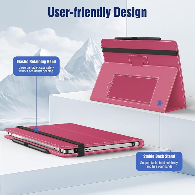 TiMOVO Universal Case for 10.1 Inch Android Tablet with Pen Loop, Lightweight Folding Stand Cover with Hand Strap for All 9.6"-11" Touchscreen Tablet, Magenta