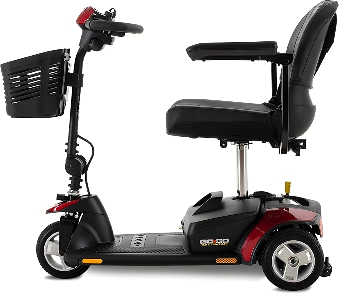 Pride Mobility Go Go Elite Traveller 3-wheel Scooter - Travel Mobility for Adults, 12 Ah Battery, 300 Lbs Weight Capacity, Red, Seat Dimensions - 17" W x 17" D - SC40E