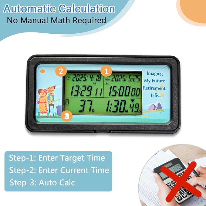 AIMILAR 1999 Days Countdown Timer - Digital Countdown Clock for Retirement & Events with Backlight, Alarm Functuon, Dual Time Display, Customizable Cards