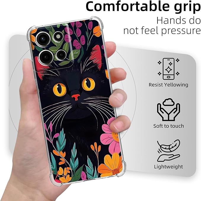 for Moto G Stylus 5G 2025 Clear Phone Case, Lightweight Transparent TPU, Shockproof Four Corner Anti-Fall Case 6.8" for Moto G Stylus 5G 2025 with Screen Protector, Flower Cute Cat