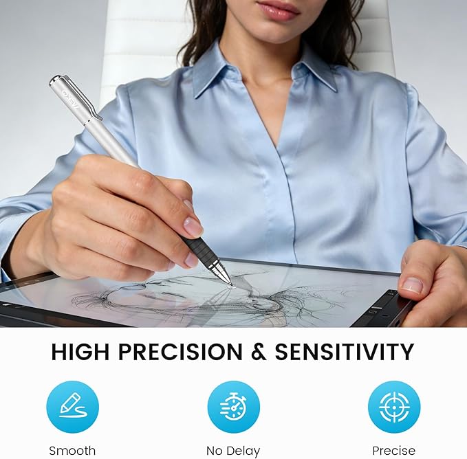 MEKO 6 Pcs Stylus Pen for Touchscreen, 2-in-1 High Sensitivity & Precision for Switch, iPad/iPhone/Samsung/Android Phones & Tablets, Skylight & More, All Touch Screen Devices (Silver)