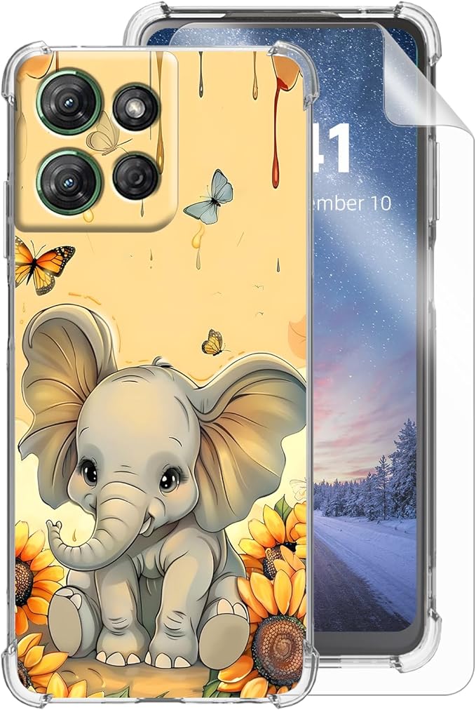 for Moto G Power 5G 2025 Clear Phone Case, Lightweight Transparent TPU, Shockproof Four Corner Anti-Fall Case 6.6" for Moto G Power 5G 2025 with Screen Protector, Cute Elephant