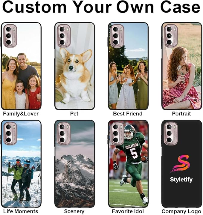 Custom Phone Case for Motorola Moto G Stylus 5G 2022, Design Your Personalized Photo Logo Name Phone Cover, Slim Soft TPU Lightweight Silicone Black Case, Customized Gift for Birthday Christmas