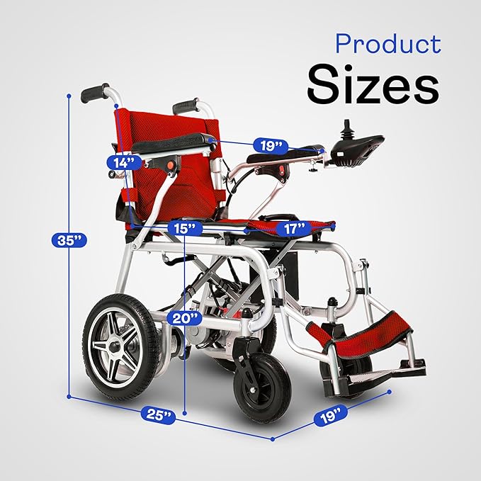 50 Lbs Electric Wheelchairs for Adults, Lightweight, Foldable Wheel Chair for Adults, 500W Motorized Portable Wheelchair for Senior, 300 Lbs Capacity 12-Mile Range (Artemis Pro - Red)