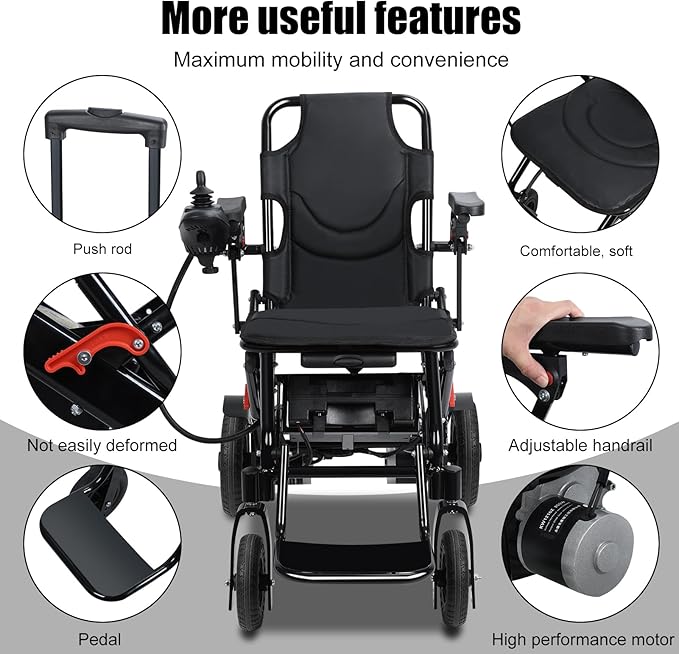 Foldable Electric Wheelchair for Adults with Dual 250W Motors,12 Miles Travel Range & All-Terrain Tires,33Lbs Ultra Lightweight Power Wheelchair Airline Approved for Seniors Support 220Lbs (Black2)