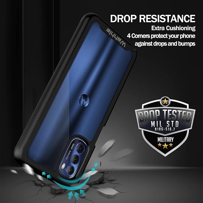 Wahhle Moto G Stylus 2022 4G Case - Built-In Screen Protector, Full Body Shockproof, Slim Fit Bumper, Black/Clear