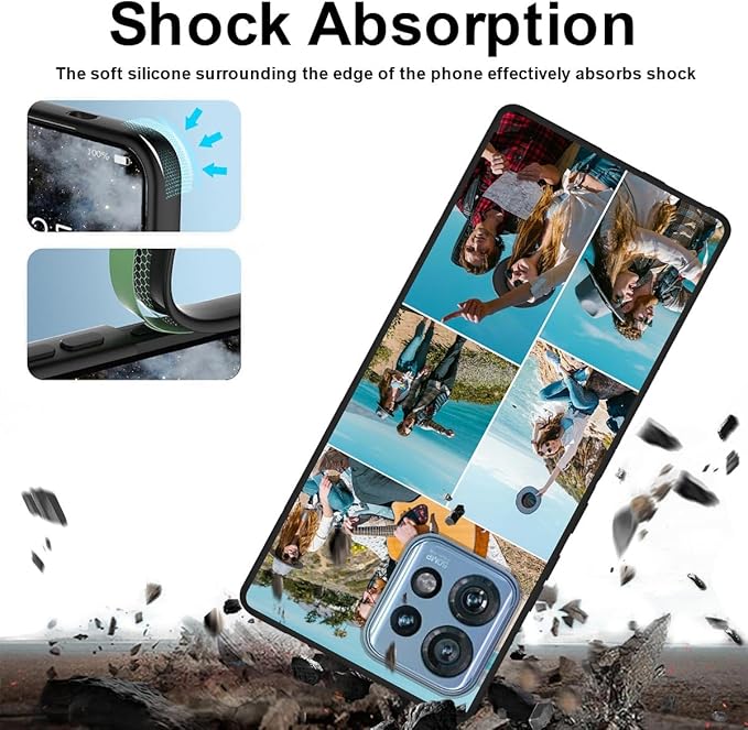 Customized Photo Case for Motorola Moto Edge Plus/Edge+ 2023 6.67 inch, Personalized Collage Design Phone Cover, Custom Picture Black Silicone Soft Slim Rubber Case, Gift for Couple Lover Bestie