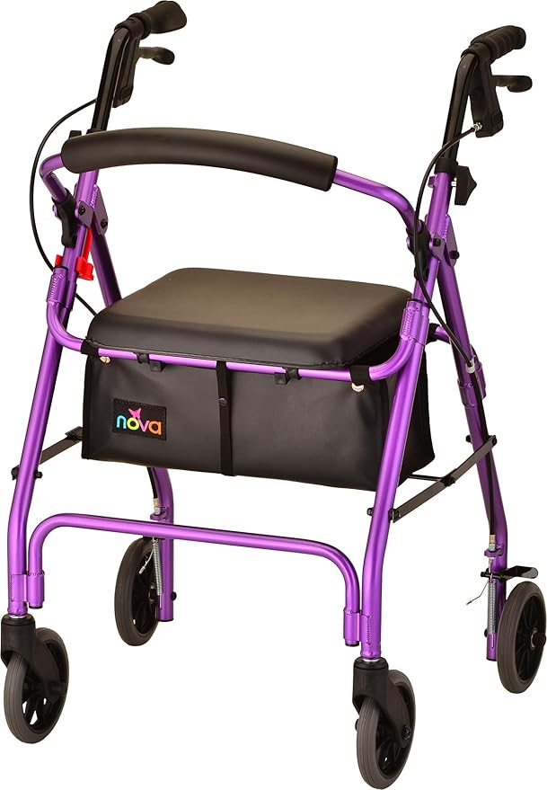 NOVA GetGo Classic Rollator Walker (Standard Size), Rolling Walker for Height 5'4" - 6'1", Seat Height is 22.25 Inch, Color Purple