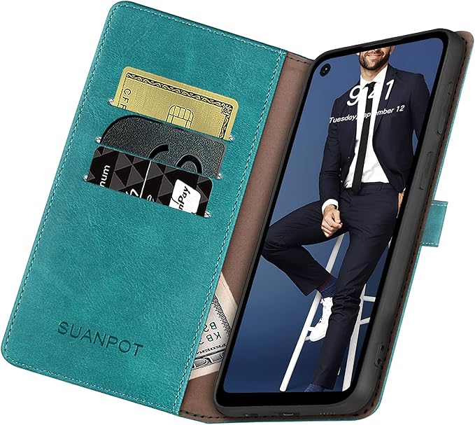 SUANPOT Moto G Stylus 5G Flip Wallet Case, RFID Blocking Cellphone Case for Women Men, Blue Green, Heavy Duty Protection, Kickstand, Card Slot, Shockproof PU Leather Cover