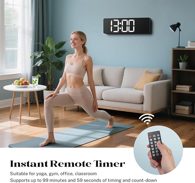 Digital Wall Clocks for Classroom, 16" Large Display Digital Clock with Remote Control, Date, Week, Alarm, Temperature, Night Light for Living Room, Bedroom, Gym, Office(Blue)