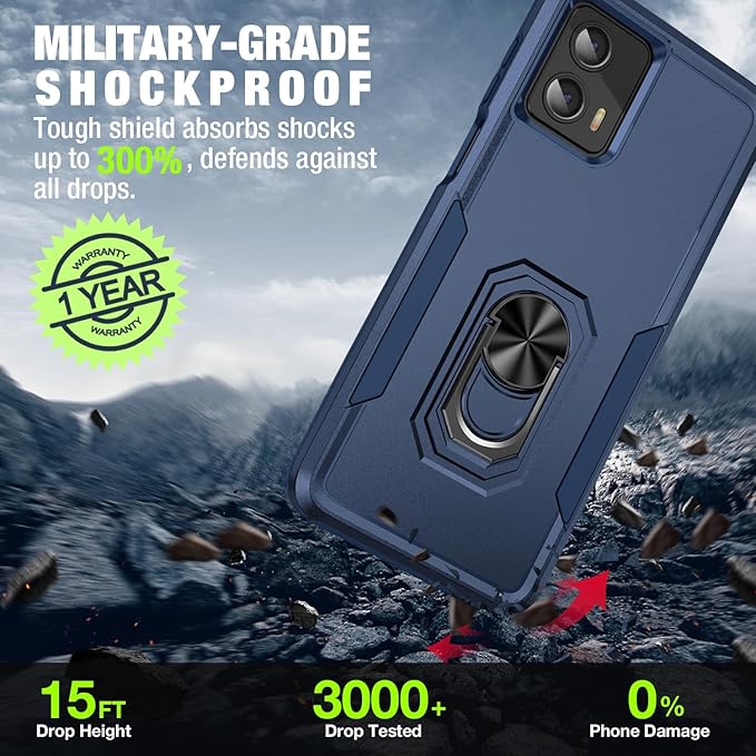 for Moto G 5G 2023 Case (XT 2313) [15 FT Military-Grade Drop Protection], Motorola G 5G 2023 Case with 2X Tempered Glass Screen Protector, Dark Blue