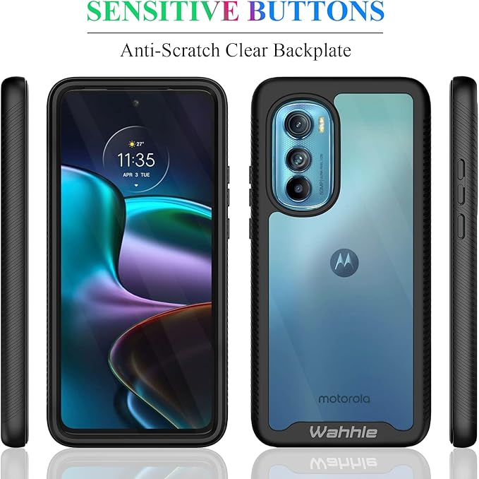 wahhle Compatible with Motorola Edge 2022 Case, Built in Screen Protector Full Body Shockproof Slim Fit Bumper Protective Phone Cover for Edge 5G UW 2022 Men Women-Black/Clear [Not for Edge Plus]