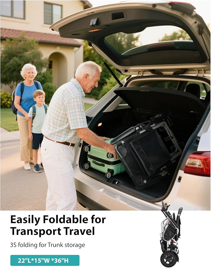 33 lb Lightweight Electric Wheelchairs for Adults - 15 Miles Range Foldable Portable Mobility Wheelchair Electric, 360W All Terrain Power Wheelchair, 330 lb Capacity, Airline Approved