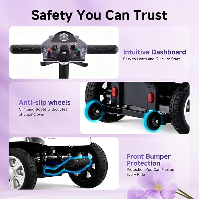 XERATH Mobility Scooters for Seniors Lightweight and Portable,Mobility Scooter with LED Headlights and Basket,lightest Foldable Mobility Scooter 4 Wheels Electric Powered Chargeable Device (Silver)