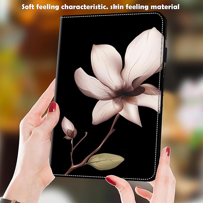 Dteck for Galaxy Tab S6 Lite (10.4") Tablet Case 2024/2022/2020 (SM-P620/P610), PU Leather Slim Folio Case with Adjustable Stand, Lightweight Protective Cute Cover with Stylus Pen Loop (White Flower)