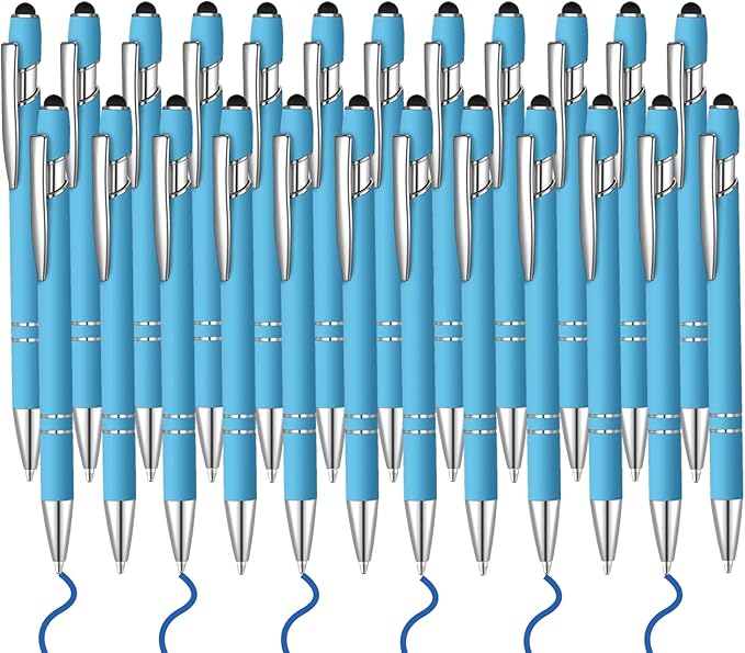 24 Pcs Blue Ink Ballpoint Pen with Stylus Tip 2 in 1 Ballpoint Pen 1.0 mm Blue Ink Metal Stylus Pen for Touch Screens Coworkers, Family, Colleagues, Office (light)