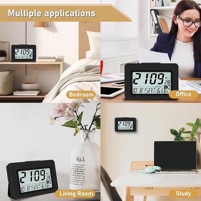 Handy Atomic Alarm Clock - 6'' Battery Operated Digital Clock with Seconds, Self-Setting, Auto Sync, DST, Selectable Time Zones,Portable Travel Desk Clock with 5s Touch Backlight for Bedroom