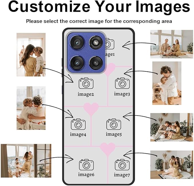 Personalized Photo Case for Motorola Moto G Stylus 5G 2025 6.7 inch, Thin Slim Soft Rubber Black Phone Cover, Custom Picture Collage Pink Heart Cute Case for Women Girl, Gift for Birthday Anniversary