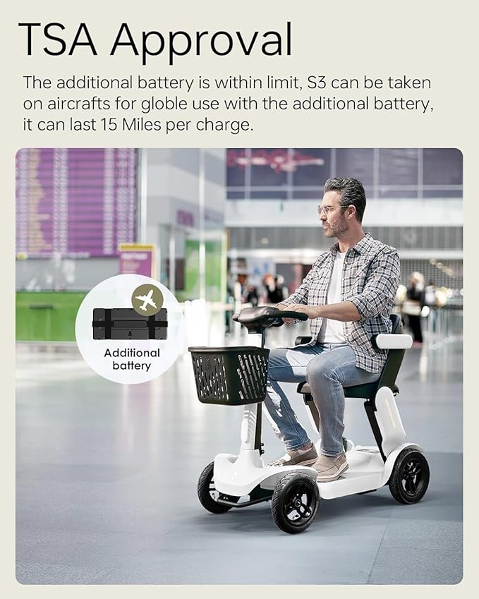 Paiseec S3 Mobility Scooter, Folding Mobility Scooters for Seniors, All Terrain Mobility Scooter, Electric Mobility Scooters for Adults, Folding Mobile Scooter, Auto Speed Control (White, S3-40 Miles)