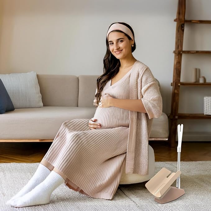 Fullicon EasySox, Aluminum Sock Horn Sock Aid, Sock Assistance Device No Bending for Senior Men Elderly Women, Safe Sock Device to Assist in Putting on Socks, Sock Puller Aid Easy On & Off (Beige)