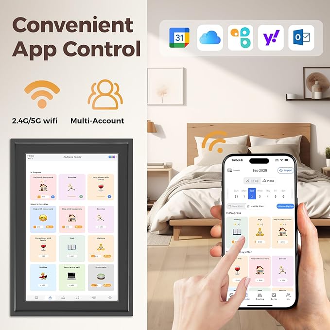 Digital Calendar 10.1IN Electronic Smart Calendars and Chore Chart with Interactive Touch Screen Sync with Phone by App for Family Planner Wall & Desk Mountable Great Gift for Organizing 2026 (Black)