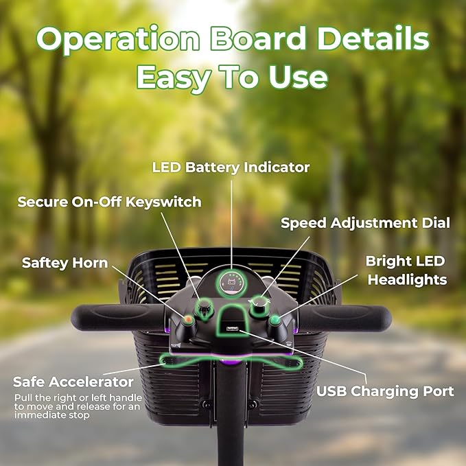 Mobility Scooter for Adults, 4 Wheels Lightweight Scooter, Foldable Mobility Scooter Long Range for Travel, Adults, Elderly, Supports 300 lbs, Powered Wheelchair with Charger & Basket (Purple)