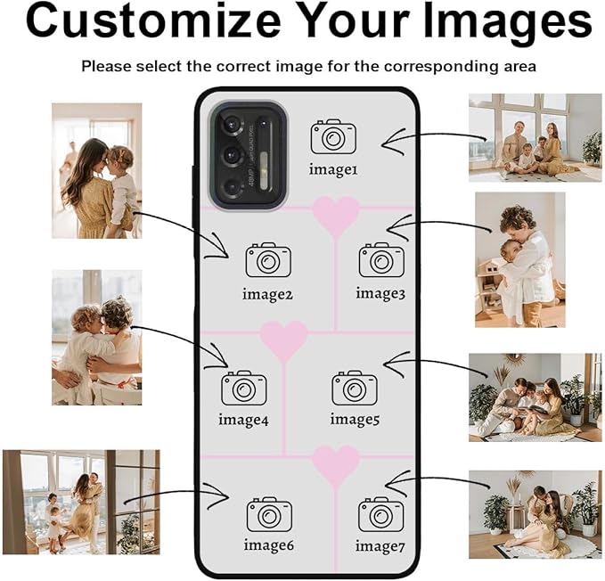 Personalized Photo Case for Motorola Moto G Stylus 2021 6.8 inch, Thin Slim Soft Rubber Black Phone Cover, Custom Picture Collage Pink Heart Cute Case for Women Girl, Gift for Birthday Anniversary