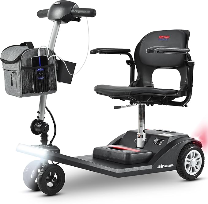 250W Airline Approved Mobility Scooters for Adults & Seniors 265lbs Capacity, 4 Wheel Folding Powered Mobility Scooters with Storage Bag, Lightweight Electric Scooter with & USB Charger Port (Black)