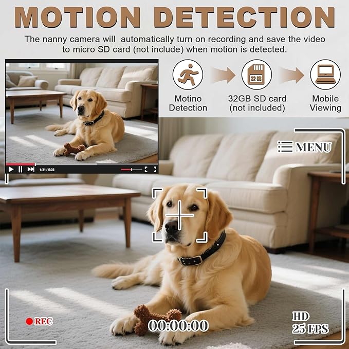 1080P HD Mini Camera Wall Clock Cameras with Motion Detection Indoor Security Hidden Cam Pet Camera for Home/Office, No Wi-Fi
