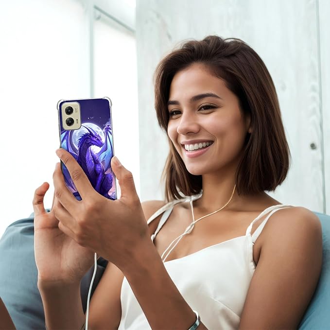 for Motorola G Stylus 5G 2024 Clear Phone Case, Lightweight Transparent TPU, Majestic Purple Dragon Shockproof Four Corner Anti-Fall Case 6.7" for G Stylus 5G 2024, Screen Protector Film