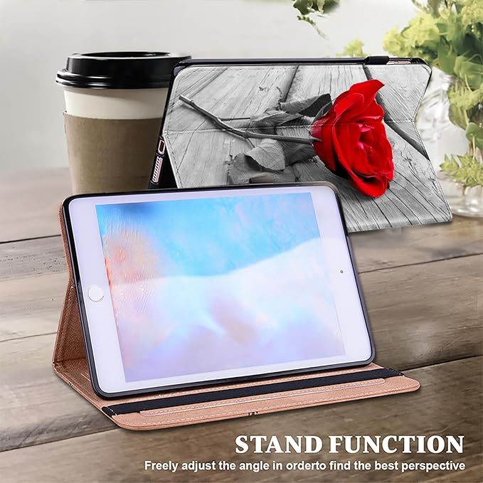 Dteck for Galaxy Tab S6 Lite (10.4") Tablet Case 2024/2022/2020 (SM-P620/P610), PU Leather Slim Folio Case with Adjustable Stand, Lightweight Protective Cute Cover with Stylus Pen Loop (Red Flower)