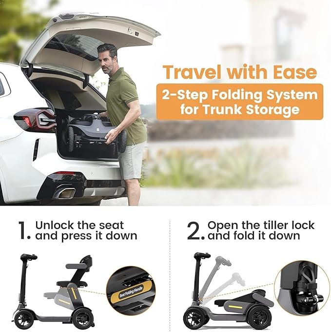 Paiseec S3 Foldable Mobility Scooter for Adults, Seniors - 25 Miles Range, 6 mph, Lightweight Mobility Scooter for Travel, Improved Safety, Large Wheels for Outdoor, LED Headlight, Basket