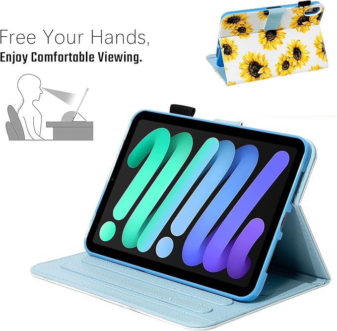 Dteck for iPad mini A17 Pro/A15 Bionic Case 8.3" 7/6th Generation 2024/2021 Release, PU Leather Protective Case with Auto Sleep Wake & Adjustable Stand, Lightweight Cute Slim Folio Cover, Sunflowers