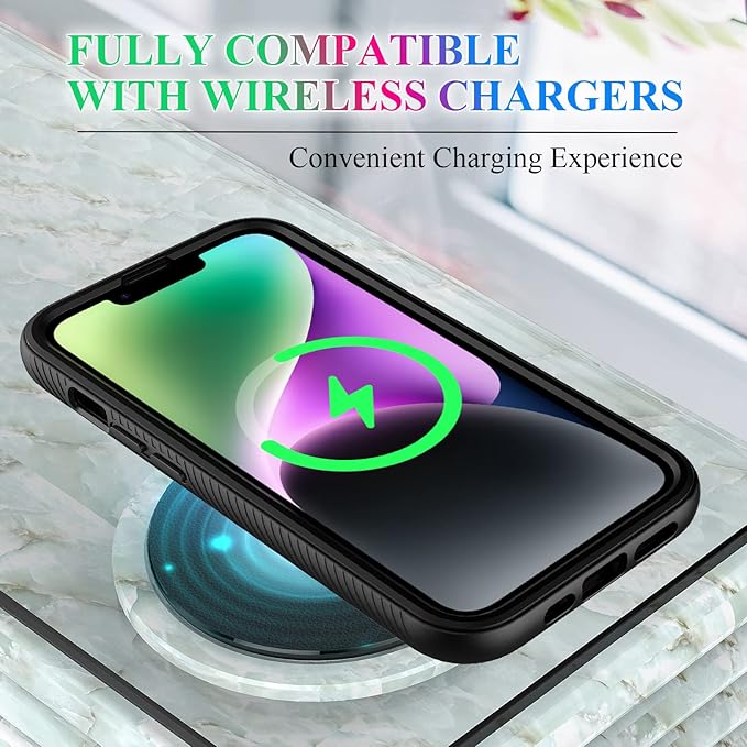 wahhle Compatible with iPhone 13 Case, iPhone 14 Case, Full Body Shockproof Protection Built-in Touch Sensitive Anti-Scratch Screen Protector Soft Edge Slim Cover for 14/13 6.1 Inch, Black/Clear