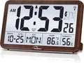 WallarGe Atomic Wall Clock with Backlight, Digital Wall Clock Battery Operated for Classroom, Bedroom, Office, Large Display with Indoor Temperature, Humidity, Date, AUTO DST, 6 Time Zones