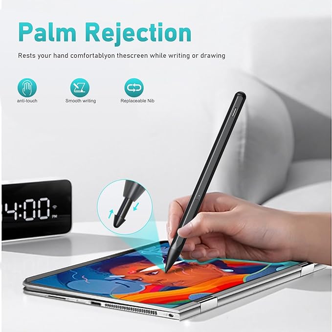 Stylus Pen for HP Envy X360 Pavilion X360 Specter X360 Spectre X2 Envy X2 Rechargeable MPP 2.0 Tilt Active Pen with 4096 Pressure Sensitivity, Palm Rejection, Tpye-c Charge, Black