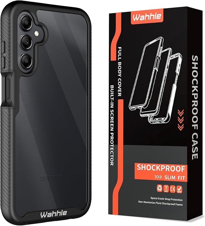 wahhle Compatible with Samsung Galaxy A15 5G Case, Built in Screen Protector Full Body Shockproof Slim Fit Bumper Protective Phone Cover for A15 4G/5G Men Women-Black/Clear