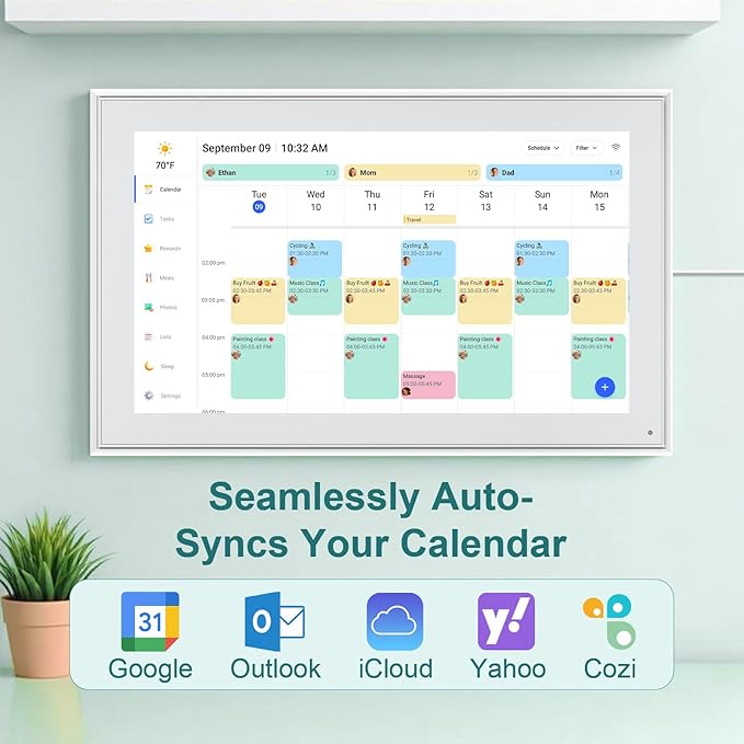 Digital Calendar, 15.6inch Smart WiFi Digital Calendar&Chore Chart, 1920 * 1080 IPS Touch Screen HD Display for Family Schedules, Wall-Mounted, Share Moments Instantly from Anywhere (White, 15.6 inch)