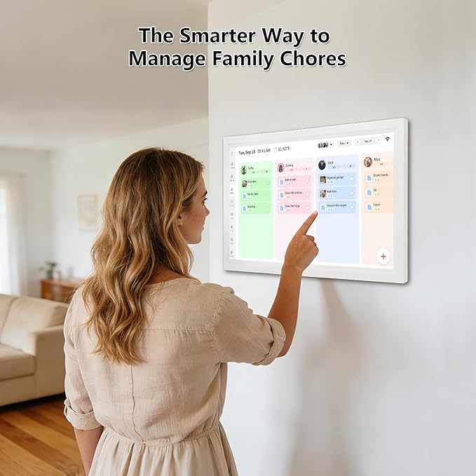 Moonka 21.5" Wall Planner Digital Calendar & Chore Chart, Smart Full HD Touchscreen Interactive Display for Family Schedules, To Do List, Meal Planner, Great for Organizing Your 2026 Calendar