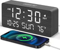 DreamSky Wooden Digital Alarm Clocks for Bedrooms - Living Room Desk Clock with Date and Day of Week, Temperature, USB Port, Dimmer Wheel, Adjustable Volume, Auto DST, Wood Decor for Office Table