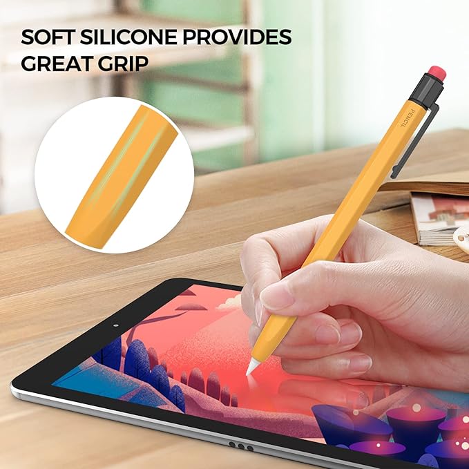 TRONWIN Apple Pencil 1st Generation Case, Silicone Pencil Sleeve Cover Perfect Grip Skin Classic Design with Sturdy Clip Compatible with Apple Pencil 1st gen for ipad (Yellow)
